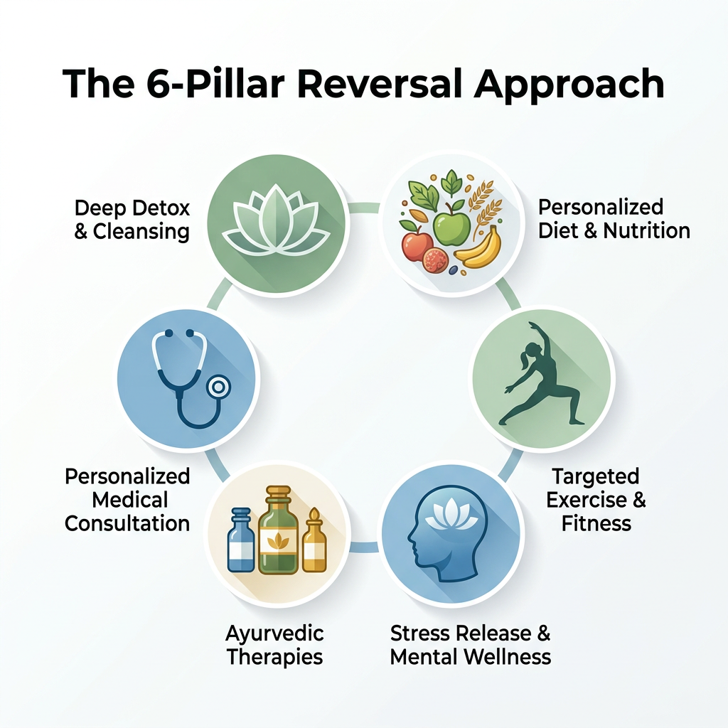 6 Pillar Reversal Approach — Dr. Sandeep Nagre Diabetes, Obesity & Thyroid Reversal Center Chhatrapati Sambhajinagar